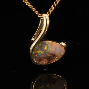 Yellow Gold Blue Green Yellow Orange Red Boulder Opal Pendant