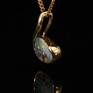 Yellow Gold Blue Green Yellow Orange Red Boulder Opal Pendant