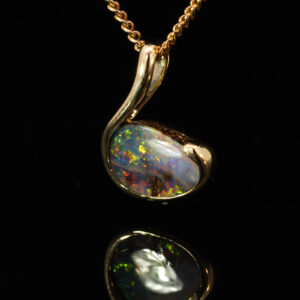 Yellow Gold Blue Green Yellow Orange Red Boulder Opal Pendant