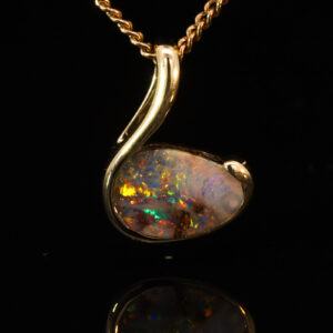 Yellow Gold Blue Green Yellow Orange Red Boulder Opal Pendant