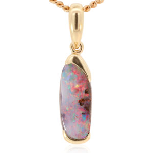 Yellow Gold Blue Green Pink Red Boulder Opal Pendant