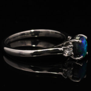 White Gold Blue Green Solid Australian Black Opal and Diamond Engagement Ring