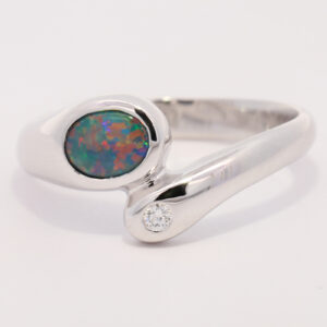 White Gold Blue Green Yellow Orange Red Black Opal and Diamond Ring