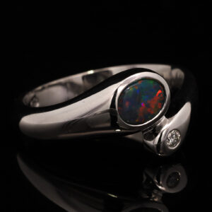 White Gold Blue Green Yellow Orange Red Black Opal and Diamond Ring