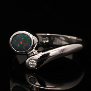 White Gold Blue Green Yellow Orange Red Black Opal and Diamond Ring