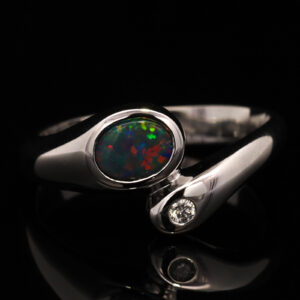 White Gold Blue Green Yellow Orange Red Black Opal and Diamond Ring