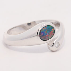 White Gold Blue Green Yellow Orange Red Black Opal and Diamond Ring