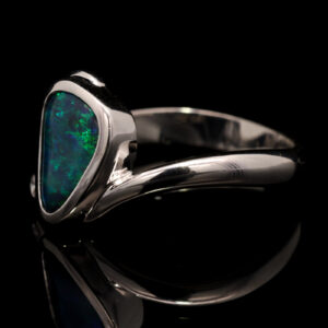 White Gold Blue Green Solid Australian Black Opal and Diamond Engagement Ring