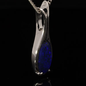 White Gold Blue Purple Solid Australian Black Opal Pendant Necklace