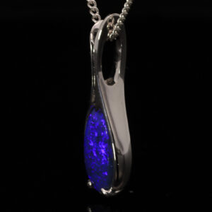 White Gold Blue Purple Solid Australian Black Opal Pendant Necklace