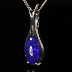 White Gold Blue Purple Solid Australian Black Opal Pendant Necklace