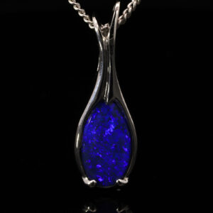 White Gold Blue Purple Solid Australian Black Opal Pendant Necklace