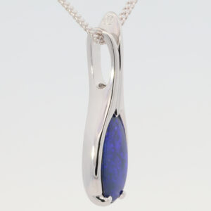 White Gold Blue Purple Solid Australian Black Opal Pendant Necklace