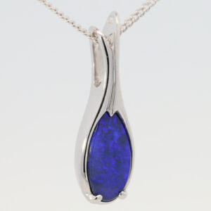 White Gold Blue Purple Solid Australian Black Opal Pendant Necklace