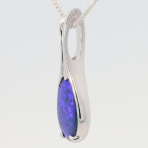 White Gold Blue Purple Solid Australian Black Opal Pendant Necklace