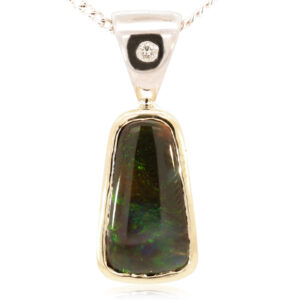 White Gold and Yellow Gold Blue Green Yellow Orange Black Opal and Diamond Pendant