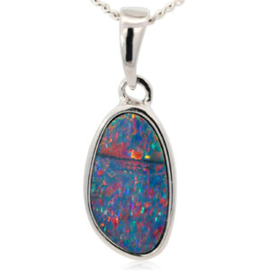 Sterling Silver Blue Green Orange Yellow Red Doublet Opal Pendant