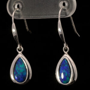 White Gold Blue Green Doublet Opal Earrings