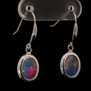 White Gold Blue Green Yellow Orange Red Doublet Opal Earrings