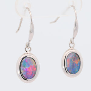 White Gold Blue Green Yellow Orange Red Doublet Opal Earrings