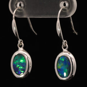 White Gold Blue Green Yellow Orange Australian Doublet Opal Earrings