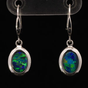 White Gold Blue Green Yellow Orange Australian Doublet Opal Earrings