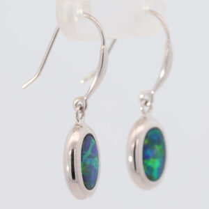 White Gold Blue Green Yellow Orange Australian Doublet Opal Earrings