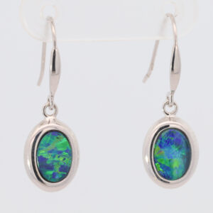 White Gold Blue Green Yellow Orange Australian Doublet Opal Earrings