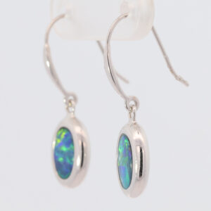 White Gold Blue Green Yellow Orange Australian Doublet Opal Earrings