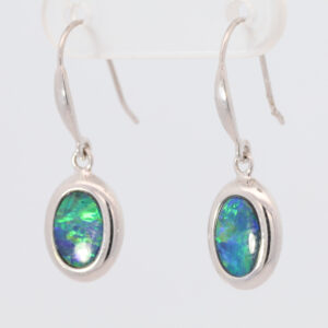 White Gold Blue Green Yellow Orange Australian Doublet Opal Earrings