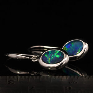 White Gold Blue Green Yellow Orange Australian Doublet Opal Earrings