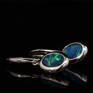 White Gold Blue Green Yellow Orange Australian Doublet Opal Earrings