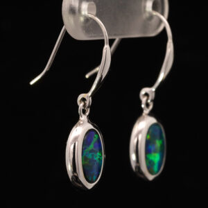 White Gold Blue Green Yellow Orange Australian Doublet Opal Earrings