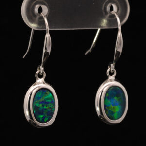 White Gold Blue Green Yellow Orange Australian Doublet Opal Earrings