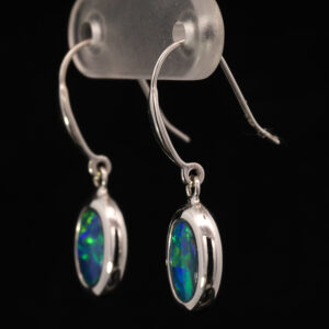 White Gold Blue Green Yellow Orange Australian Doublet Opal Earrings