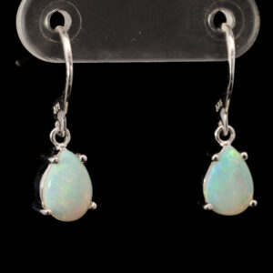 White Gold Blue Green Crystal Opal Earrings