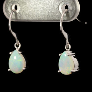 White Gold Blue Green Crystal Opal Earrings