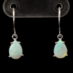 White Gold Blue Green Crystal Opal Earrings