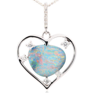 White Gold Blue Green Orange Yellow Pink Solid Australian Boulder Opal and Diamond Pendant Necklace