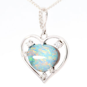 White Gold Blue Green Orange Yellow Pink Boulder Opal and Diamond Pendant