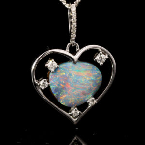 White Gold Blue Green Orange Yellow Pink Boulder Opal and Diamond Pendant