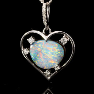 White Gold Blue Green Orange Yellow Pink Boulder Opal and Diamond Pendant