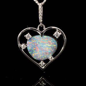 White Gold Blue Green Orange Yellow Pink Boulder Opal and Diamond Pendant