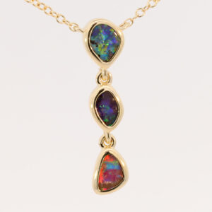 Yellow Gold Blue Green Yellow Orange Red Boulder Opal Necklace