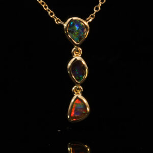 Yellow Gold Blue Green Yellow Orange Red Boulder Opal Necklace