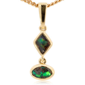 Yellow Gold Blue Green Red Solid Australian Boulder Opal Pendant Necklace