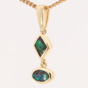 Yellow Gold Blue Green Red Boulder Opal Pendant