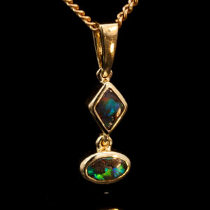 Yellow Gold Blue Green Red Boulder Opal Pendant