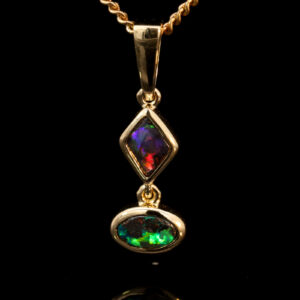 Yellow Gold Blue Green Red Solid Australian Boulder Opal Pendant Necklace