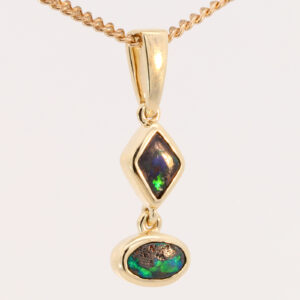 Yellow Gold Blue Green Red Solid Australian Boulder Opal Pendant Necklace